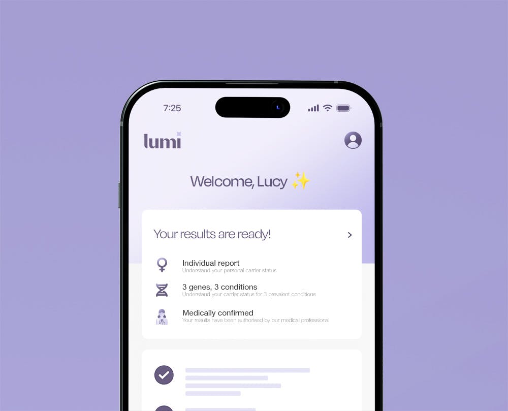 a smartphone showing the Lumi patient portal results page