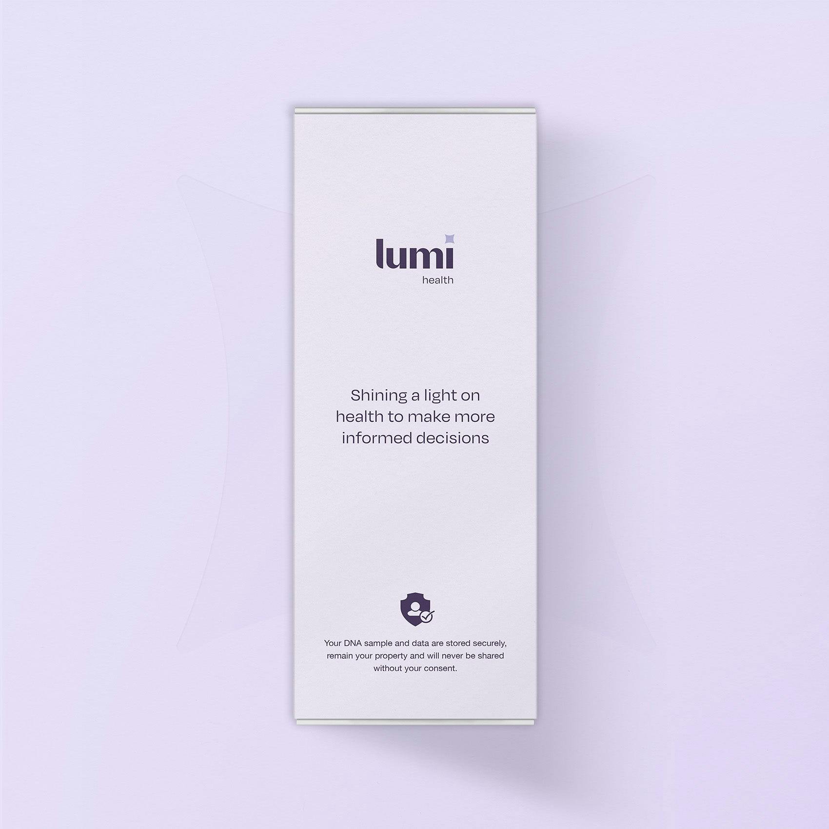 The back of a Lumi Health Standard Carrier screening kit photographed from above