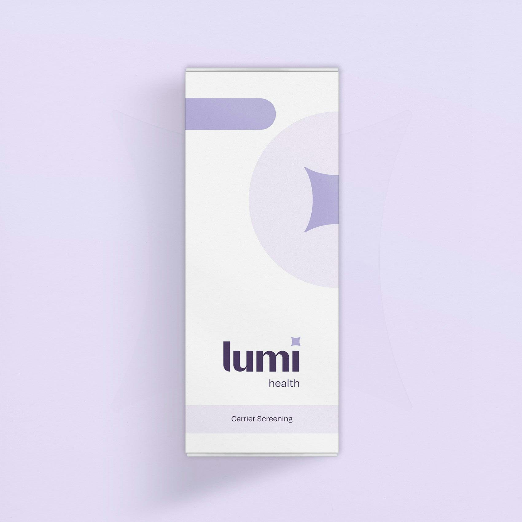 The front of a Lumi Health Standard Carrier screening kit photographed from above