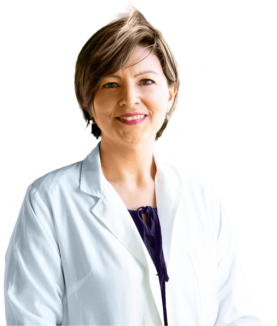 portrait photo of an OBGYN medical practitioner smiling in lab coat