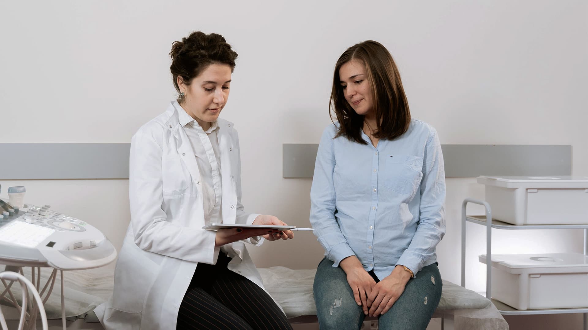 A woman having a consultation with a healthcare professional